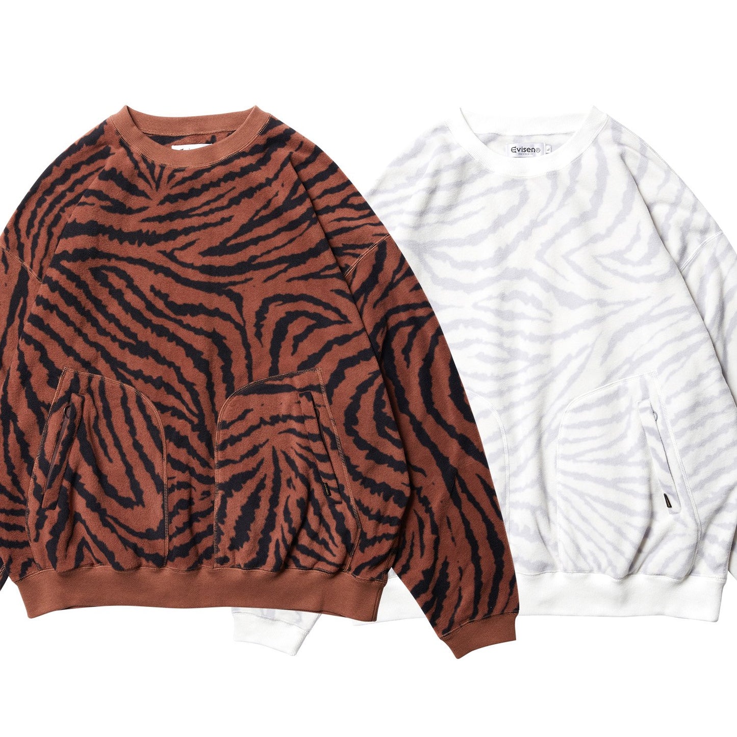 ZEBRA FLEECE CREW SWEATSHIRT - BROWN