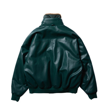 2-WAY COLLAR LEATHER DOWN JACKET - GREEN // Online exclusive color