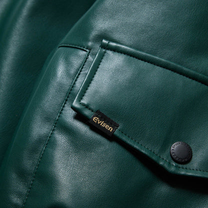 2-WAY COLLAR LEATHER DOWN JACKET - GREEN // Online exclusive color