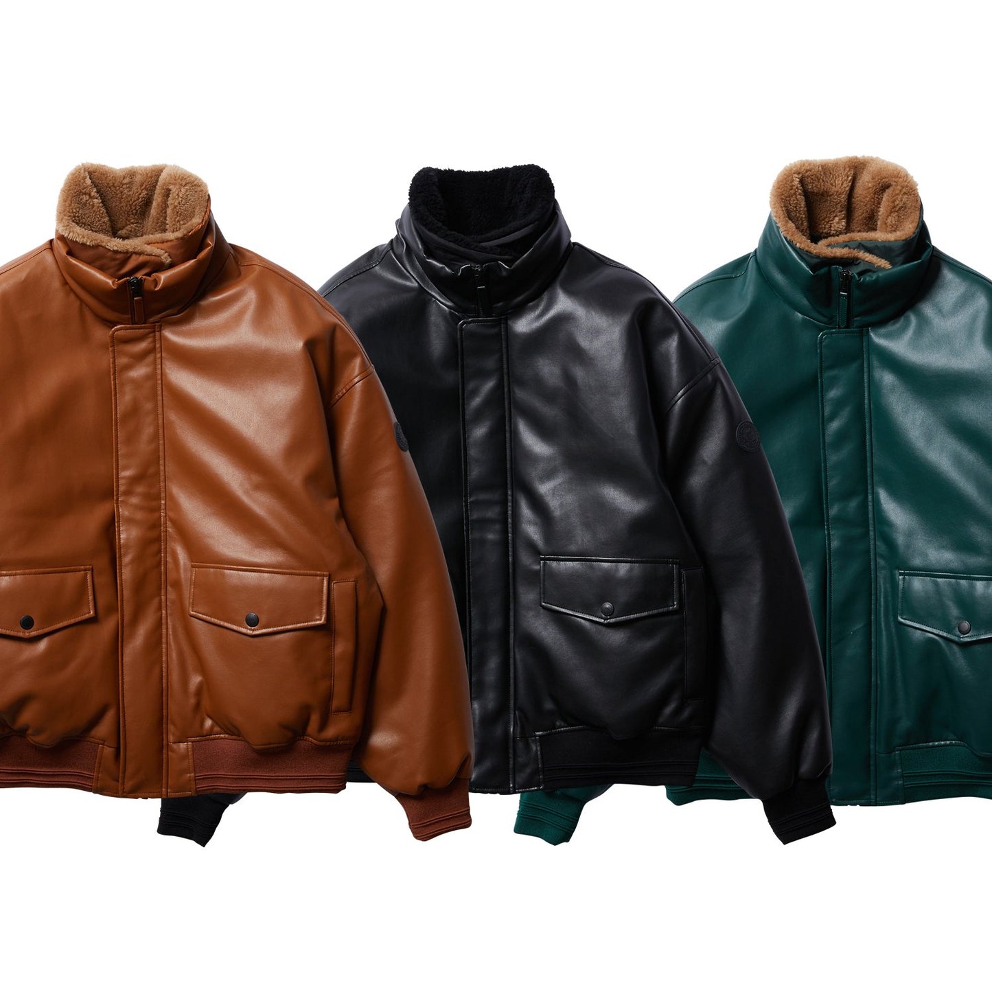 2-WAY COLLAR LEATHER DOWN JACKET - GREEN // Online exclusive color