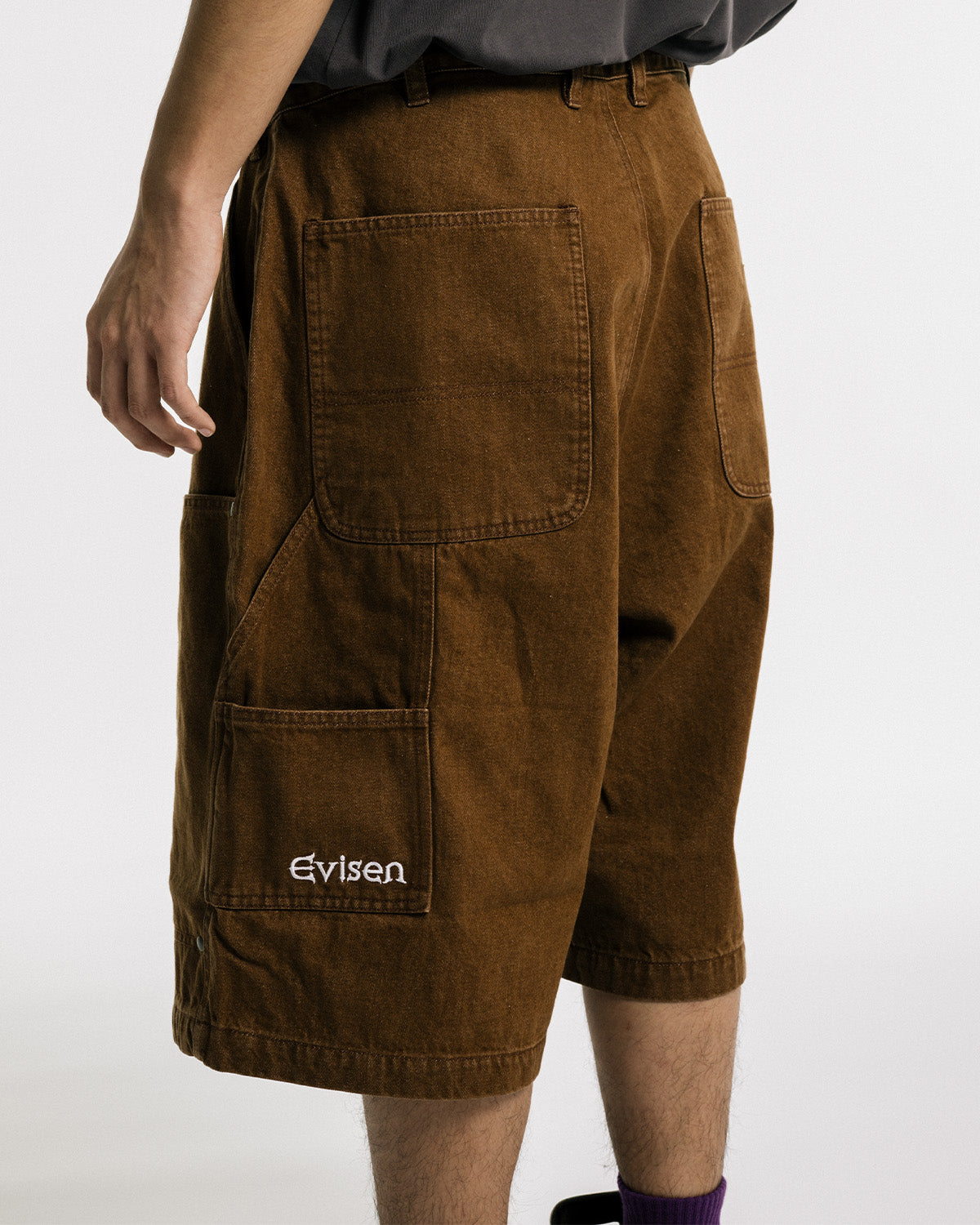 COLORED DEMIN WORK SHORTS - BROWM