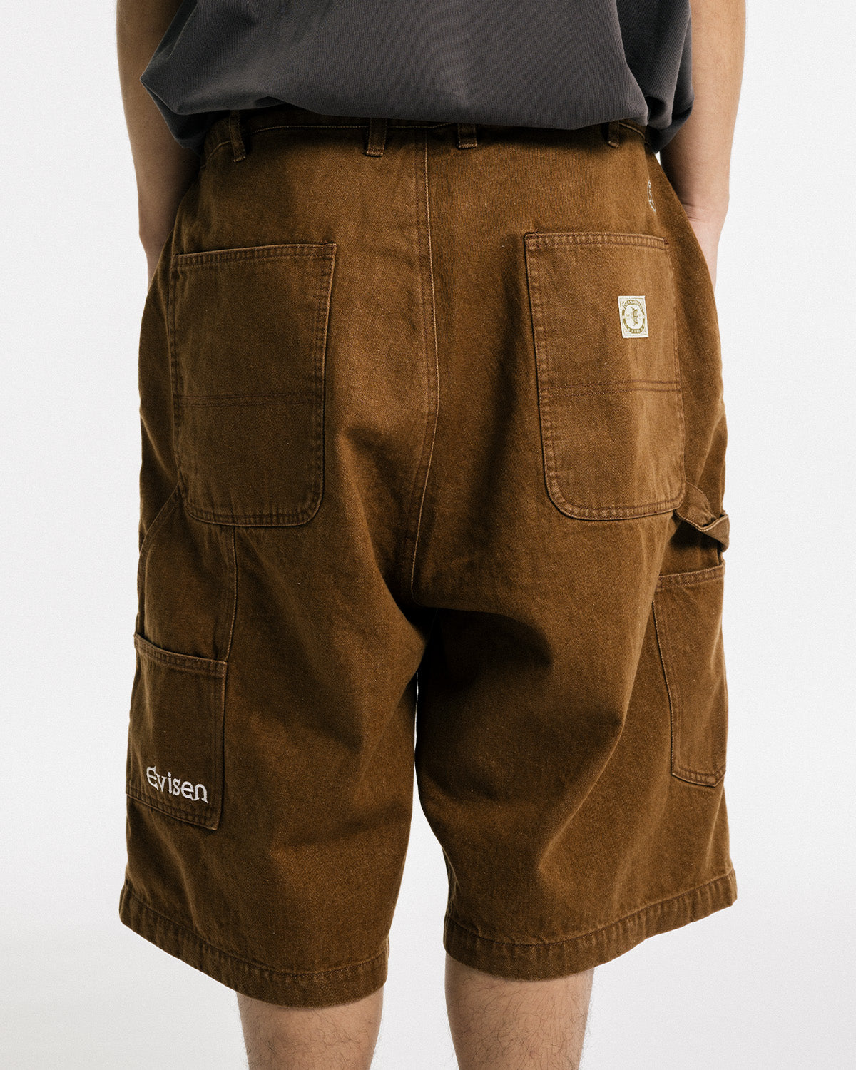 COLORED DEMIN WORK SHORTS - BROWM