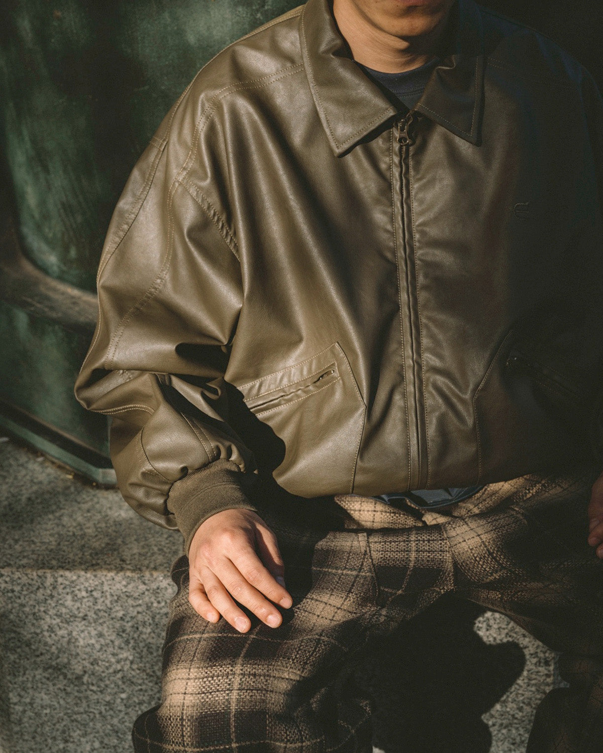 POSTMAN FAUX LEATHER JACKET - COFFEE BROWN