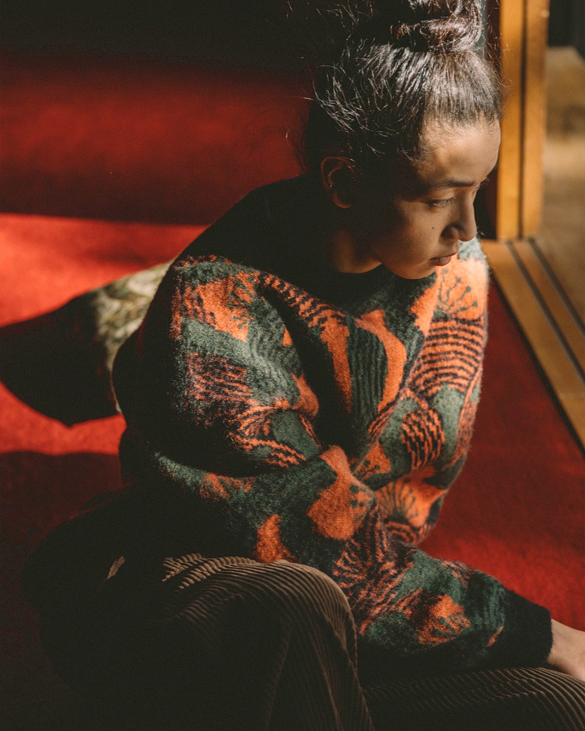 KABUTO MOHAIR CREW KNIT - ORANGE / GREEN