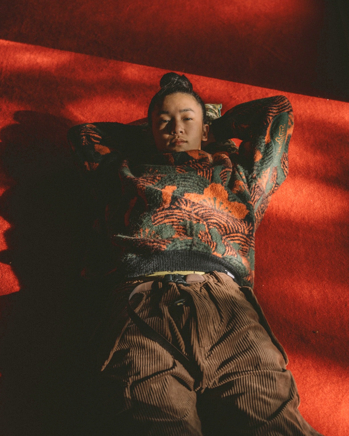 KABUTO MOHAIR CREW KNIT - ORANGE / GREEN