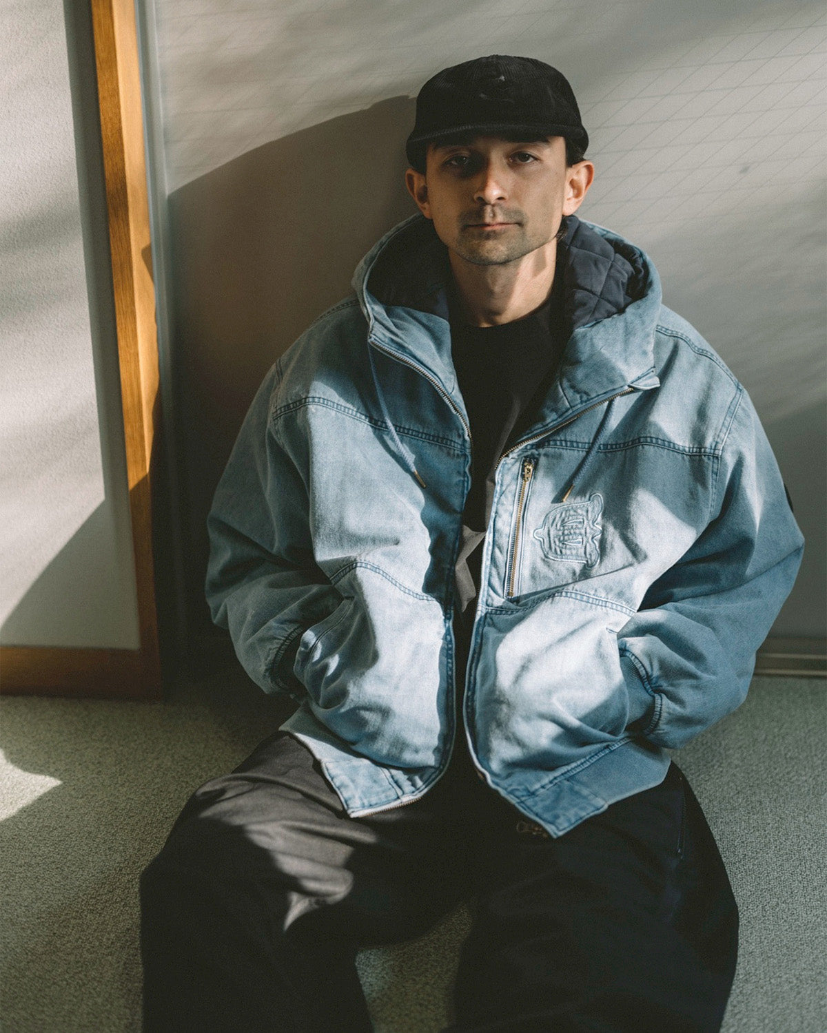 EYE FIRE DENIM PUFF JACKET - BLACK