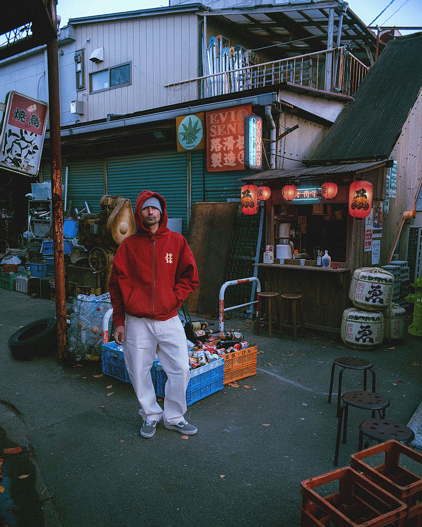 HUF x EVISEN HUFUJI ZIP HOODIE - HEATHER GREY