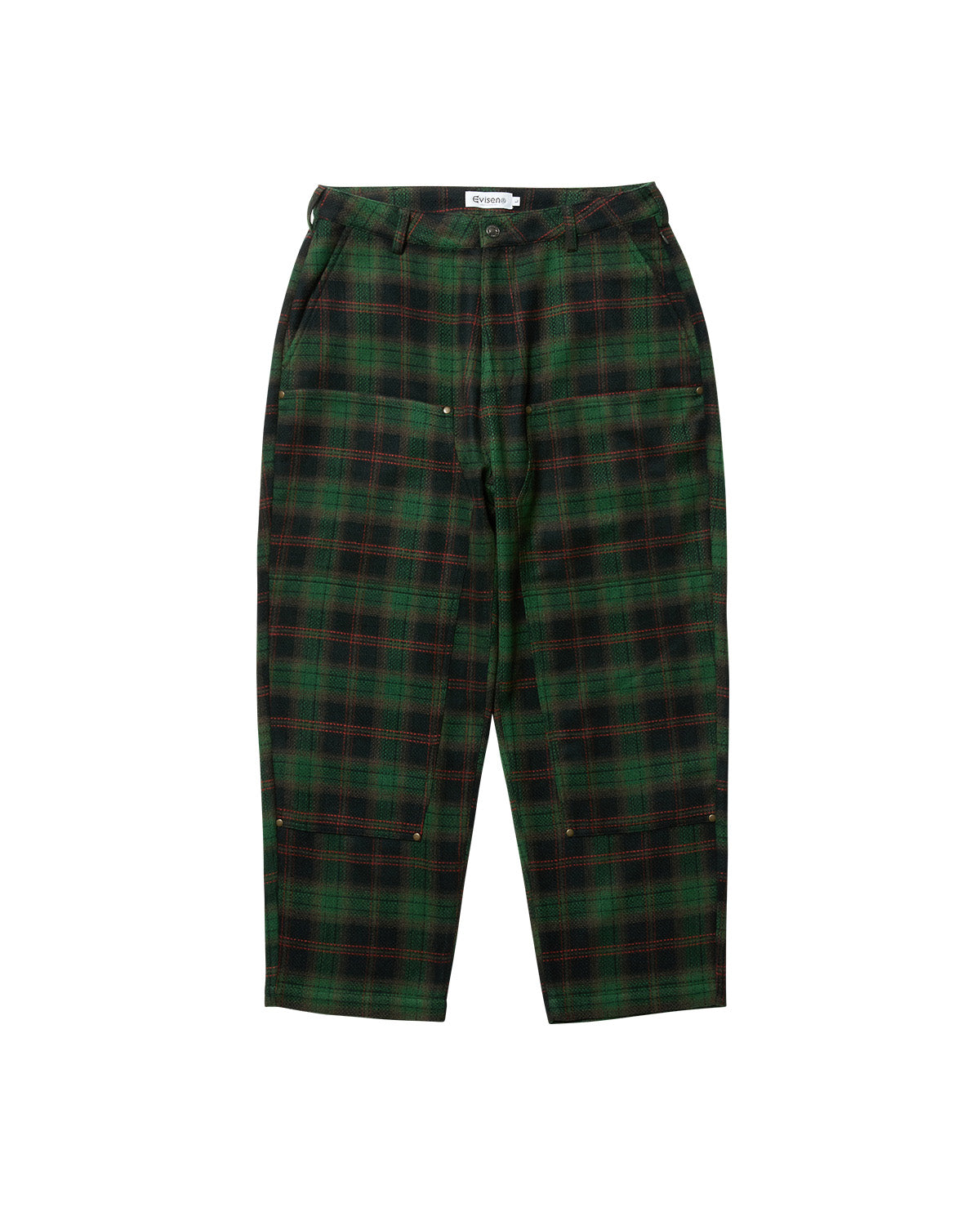 CHECK WOOL PAINTER PANTS - GREEN