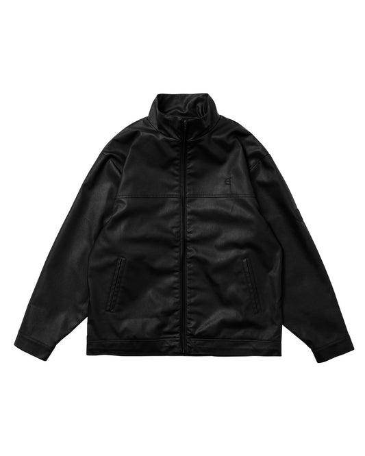 STAND COLLAR LEATHER JACKET - BLACK