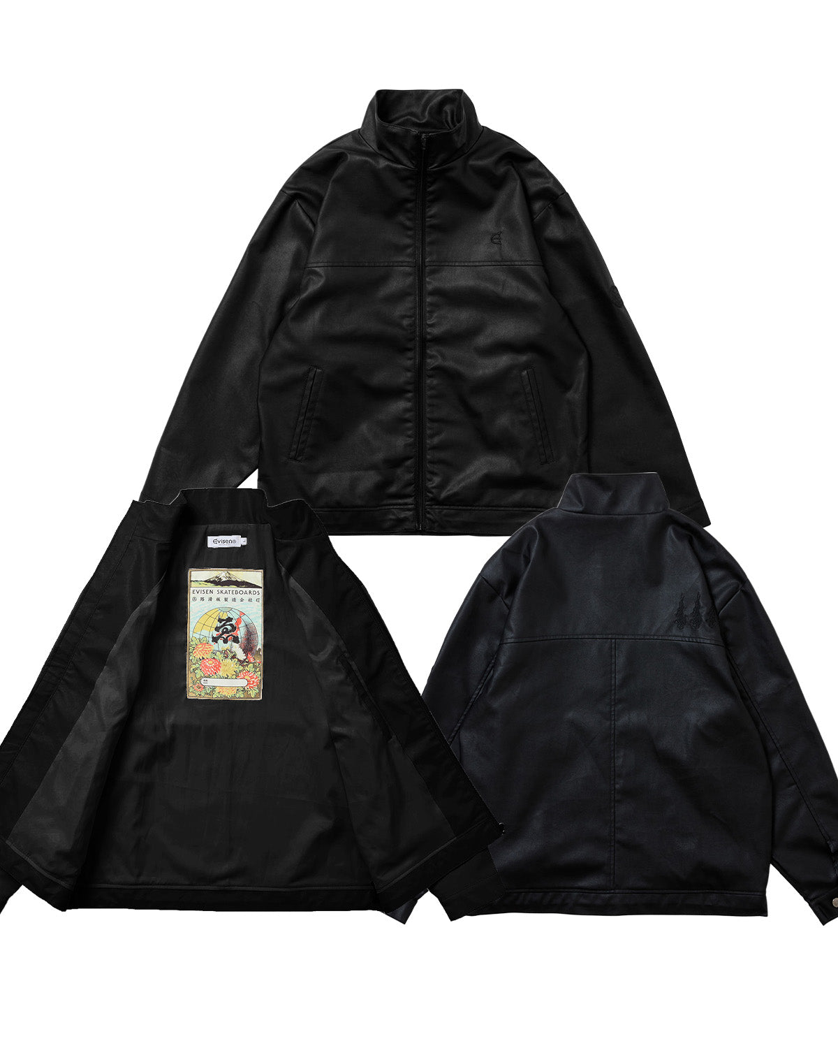 STAND COLLAR LEATHER JACKET - BLACK – Evisen Skateboards ゑ