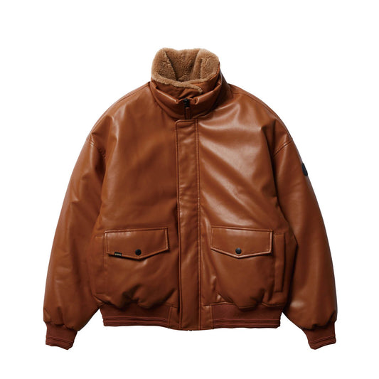 2-WAY COLLAR LEATHER DOWN JACKET - BROWN