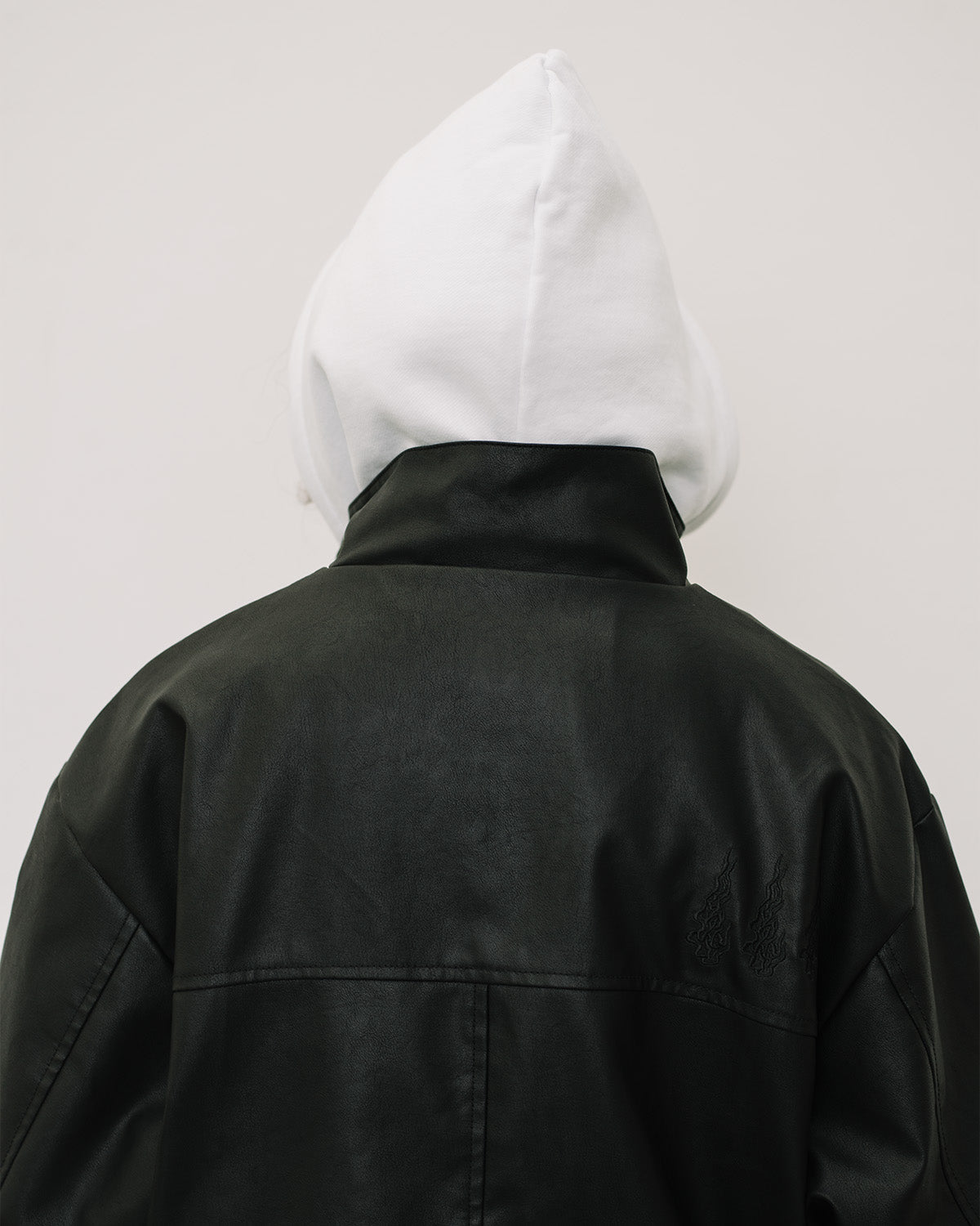 STAND COLLAR LEATHER JACKET - BLACK