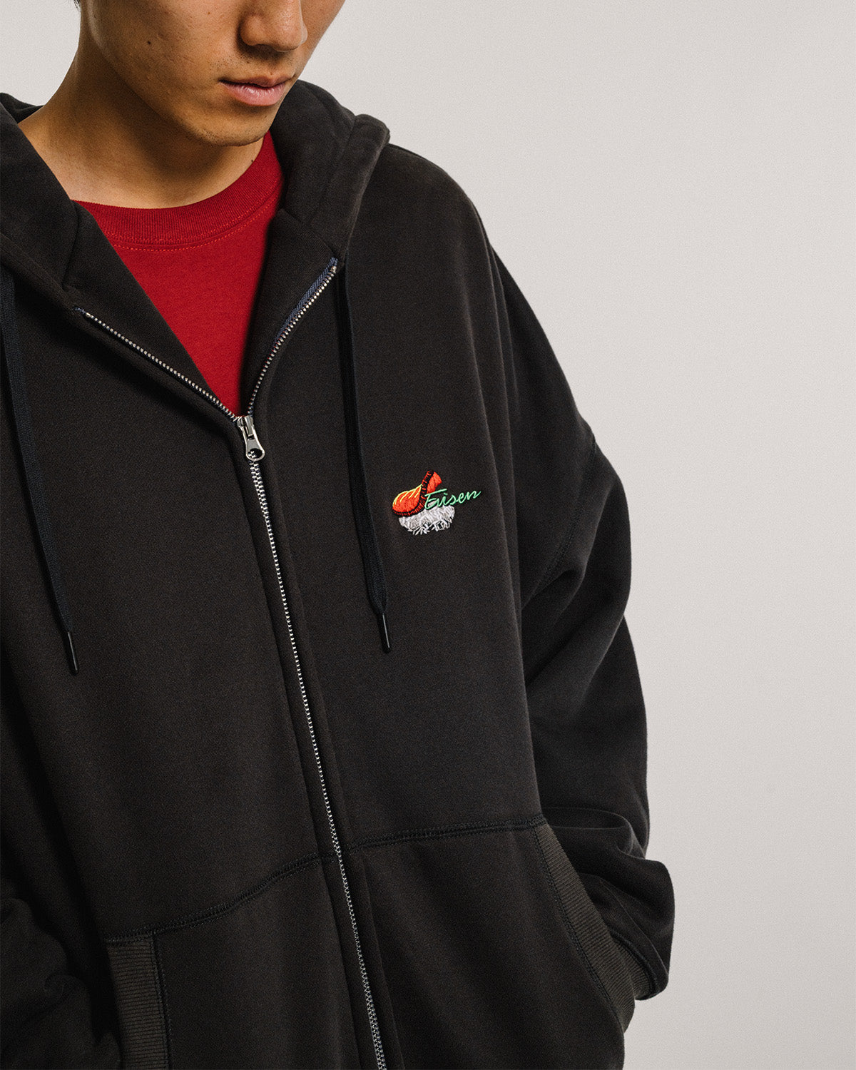 EVISU フルジップパーカー Multi Logos Print Loose Fit Washed Zip-Up Hoodie – EVISU