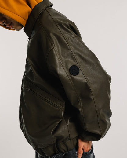 POSTMAN FAUX LEATHER JACKET - COFFEE BROWN