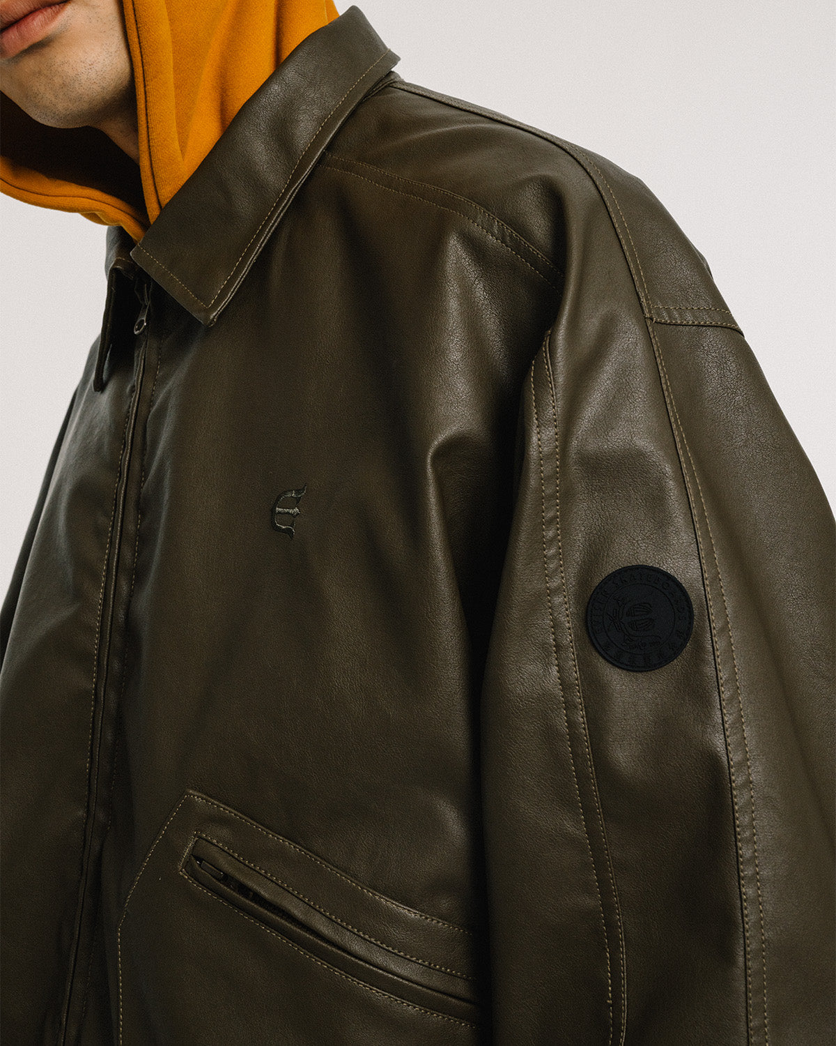 POSTMAN FAUX LEATHER JACKET - COFFEE BROWN