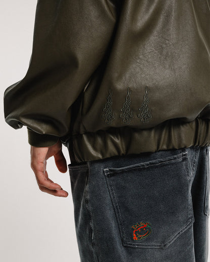 POSTMAN FAUX LEATHER JACKET - COFFEE BROWN