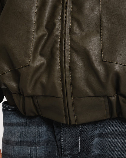 POSTMAN FAUX LEATHER JACKET - COFFEE BROWN