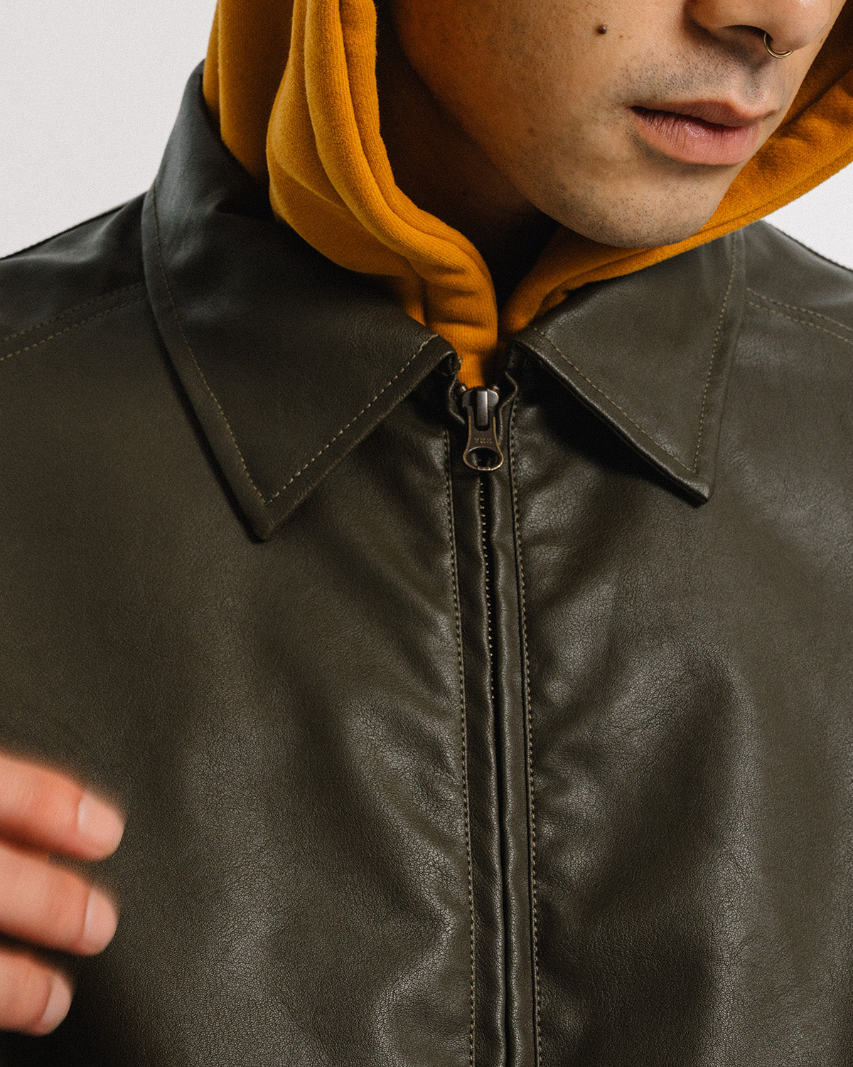 POSTMAN FAUX LEATHER JACKET - COFFEE BROWN