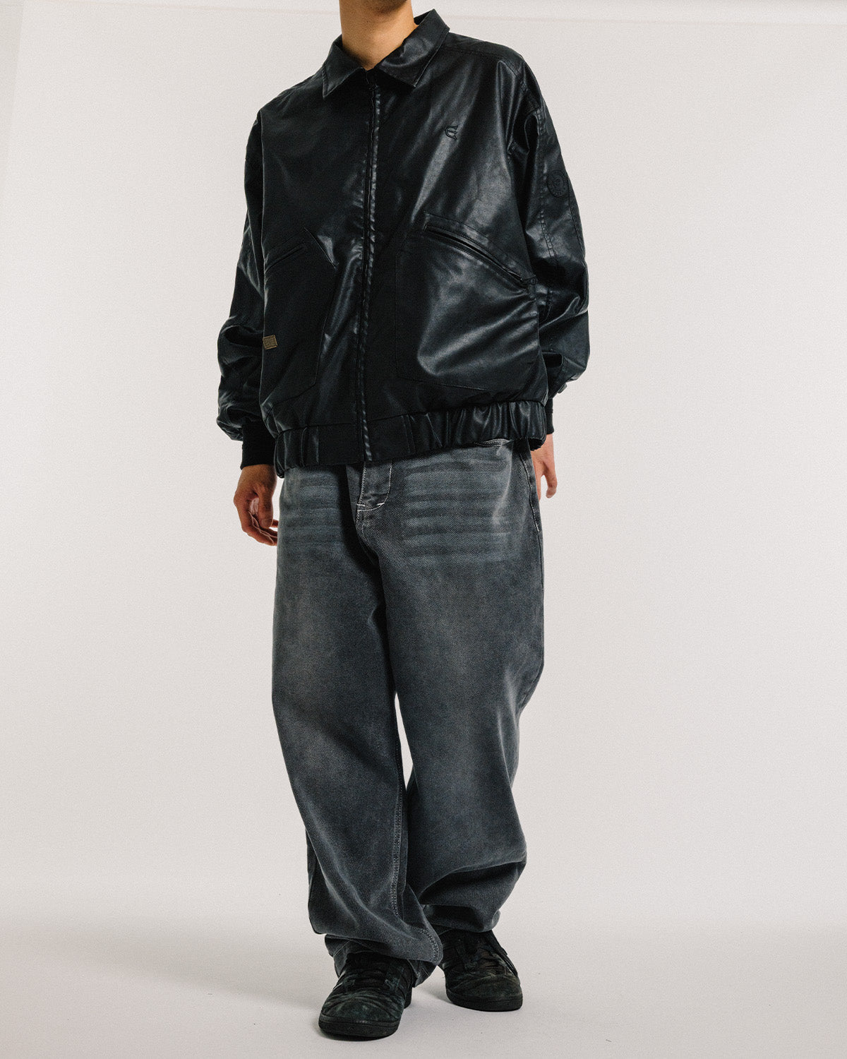 POSTMAN FAUX LEATHER JACKET - BLACK – Evisen Skateboards ゑ