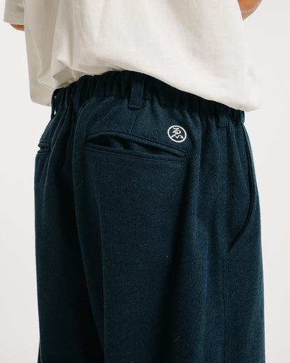 2-WAY WOOL WIDE PANTS - NAVY