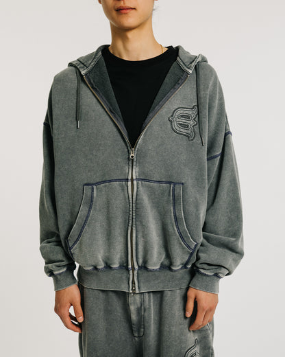 LOGO ZIP HOODIE - CHARCOAL