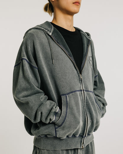 LOGO ZIP HOODIE - CHARCOAL