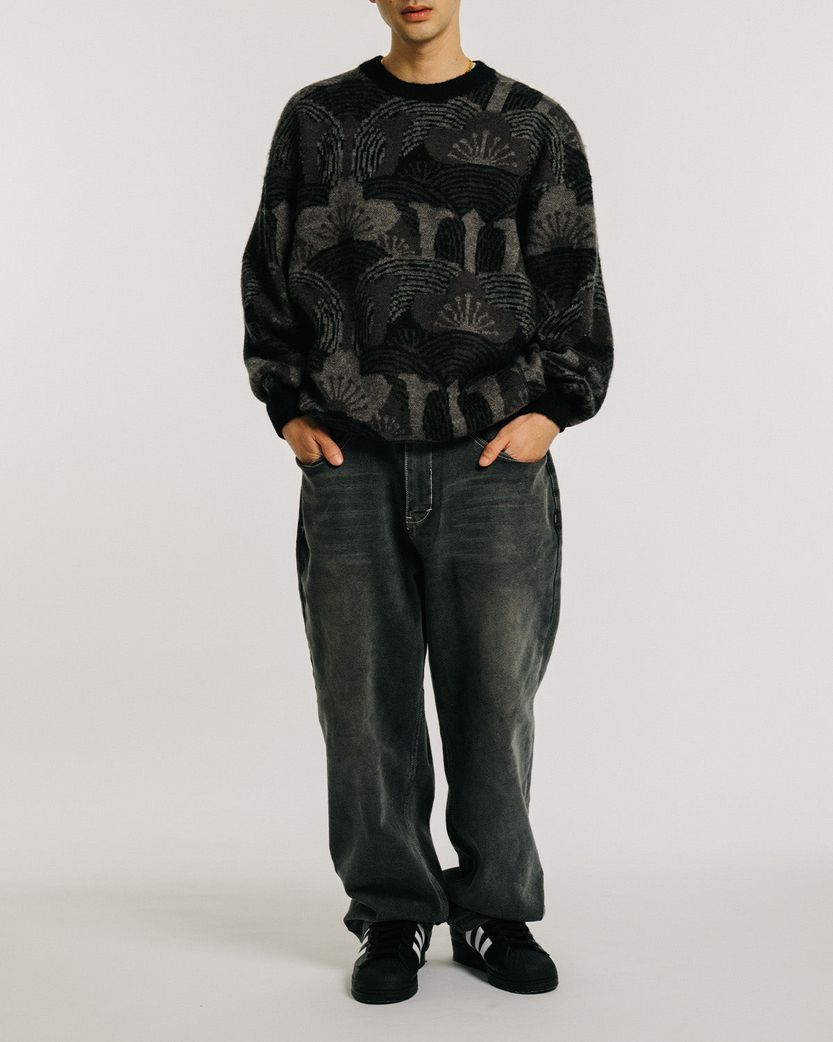KABUTO MOHAIR CREW KNIT - BLACK / GREY
