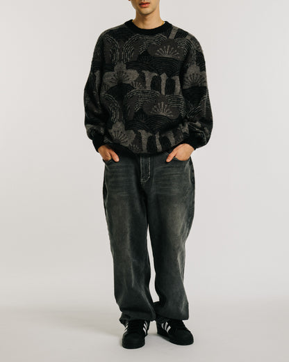 KABUTO MOHAIR CREW KNIT - BLACK / GREY