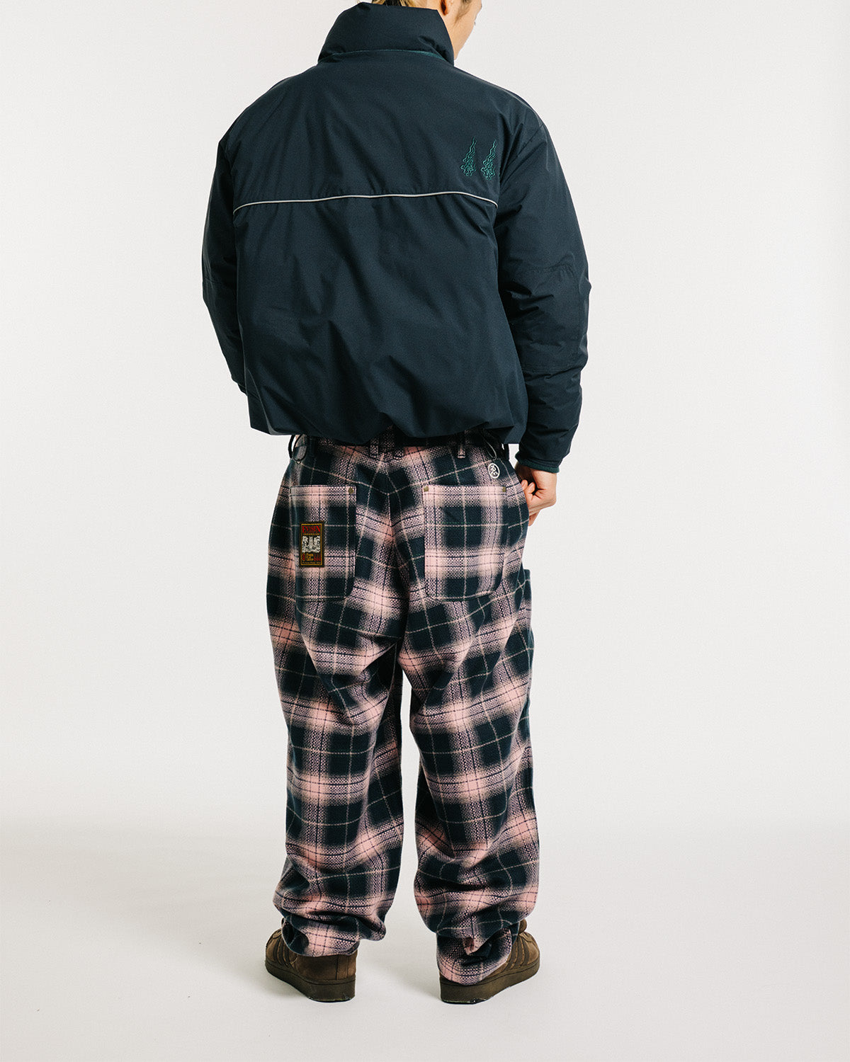 CHECK WOOL PAINTER PANTS - PINK