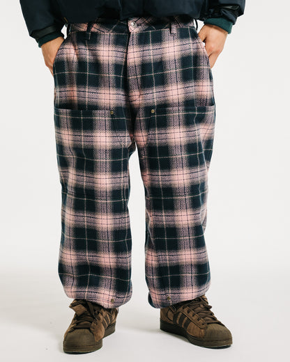 CHECK WOOL PAINTER PANTS - PINK