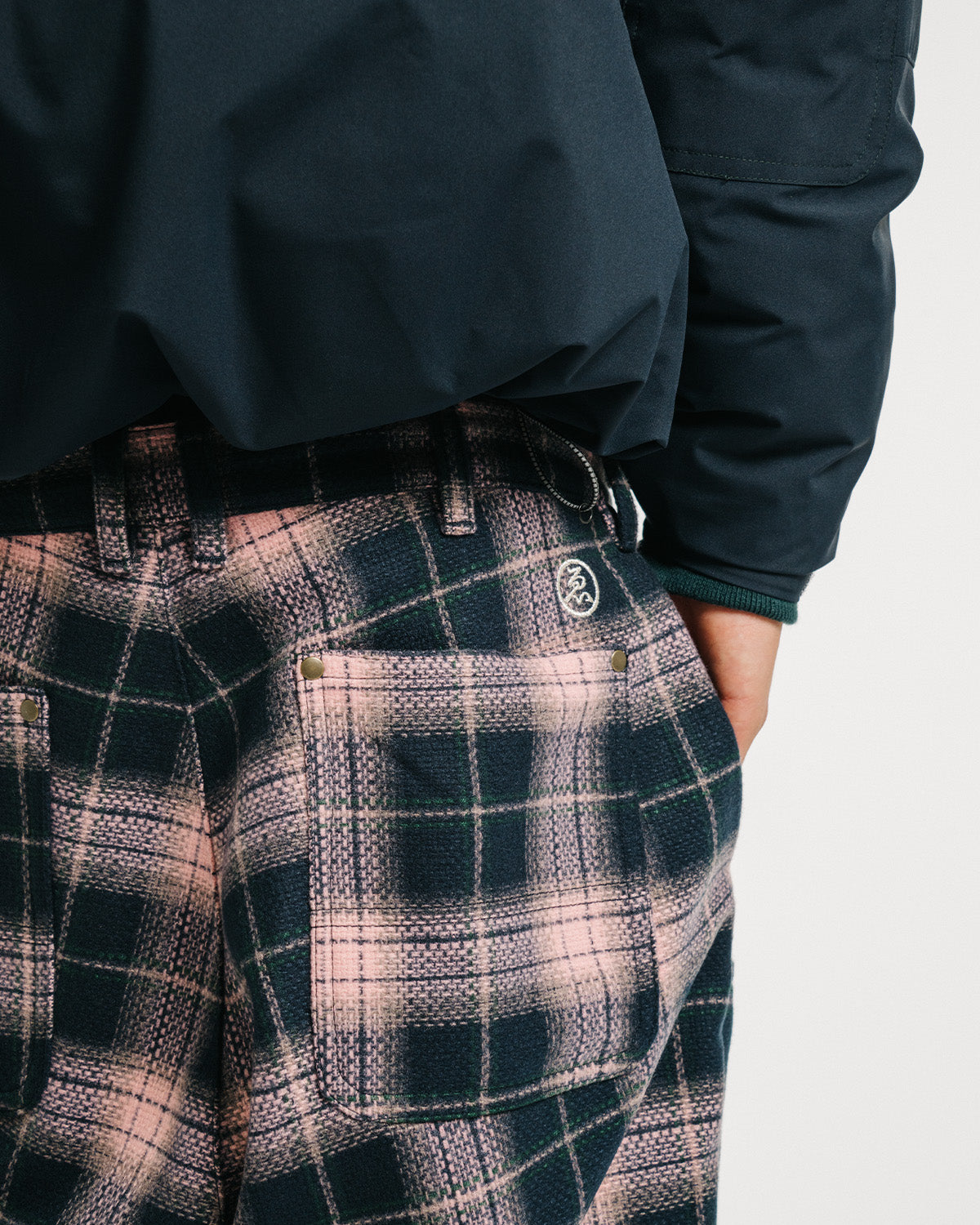 CHECK WOOL PAINTER PANTS - PINK