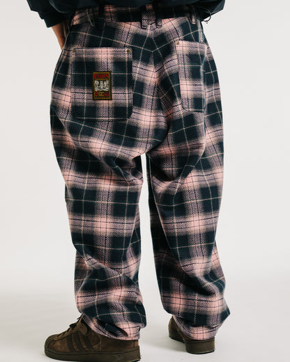 CHECK WOOL PAINTER PANTS - PINK