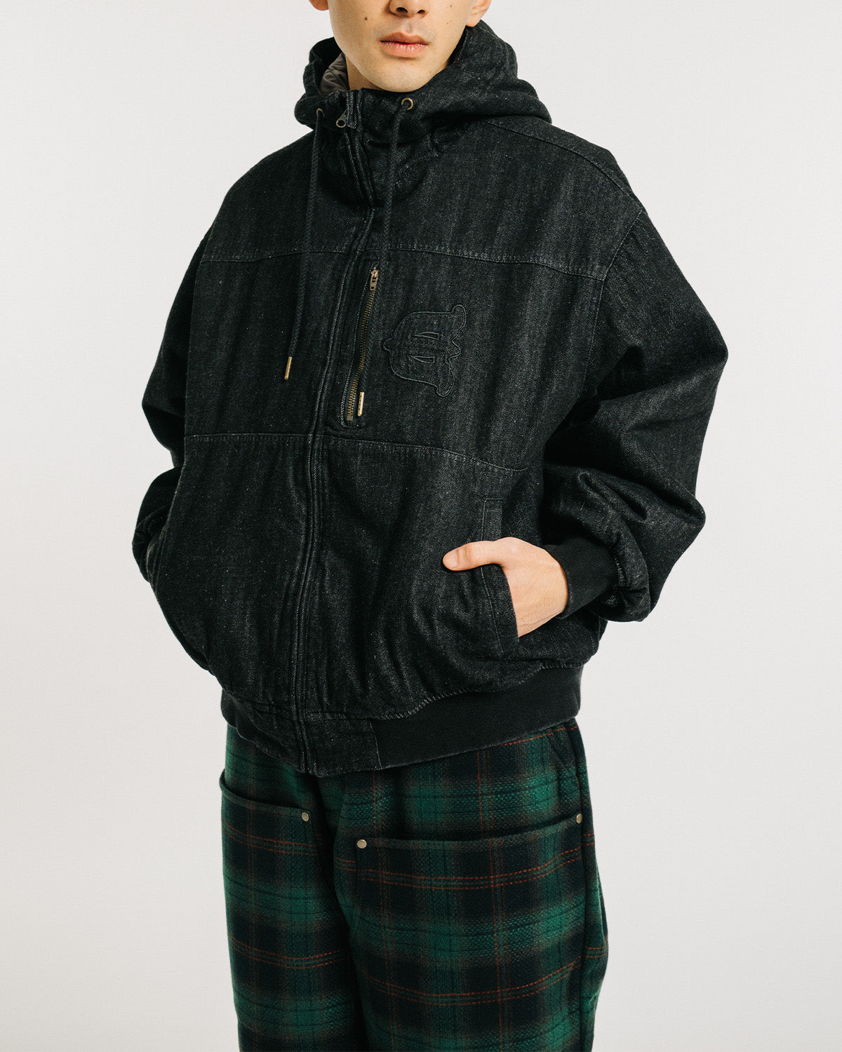 EYE FIRE DENIM PUFF JACKET - BLACK