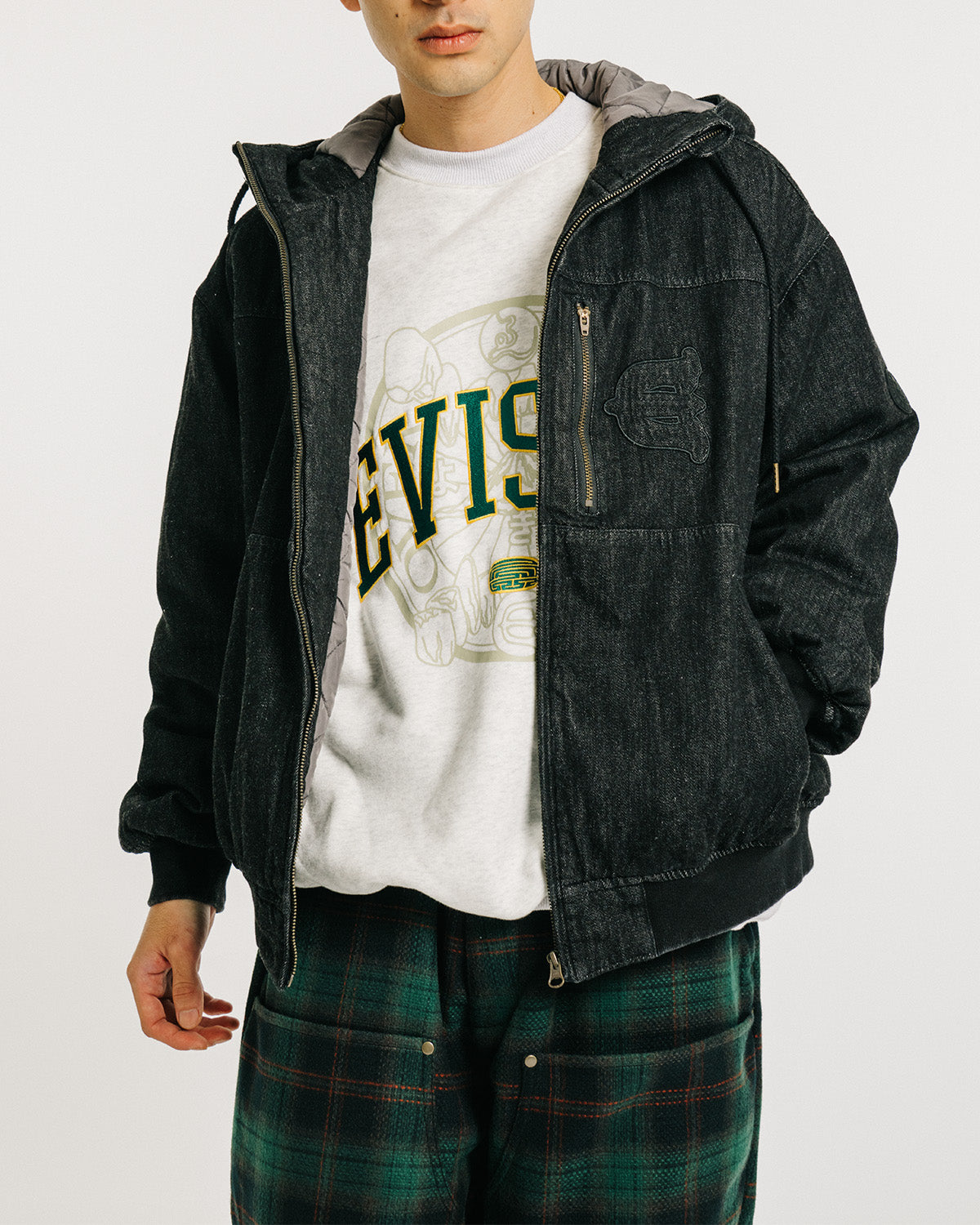 EYE FIRE DENIM PUFF JACKET - BLACK