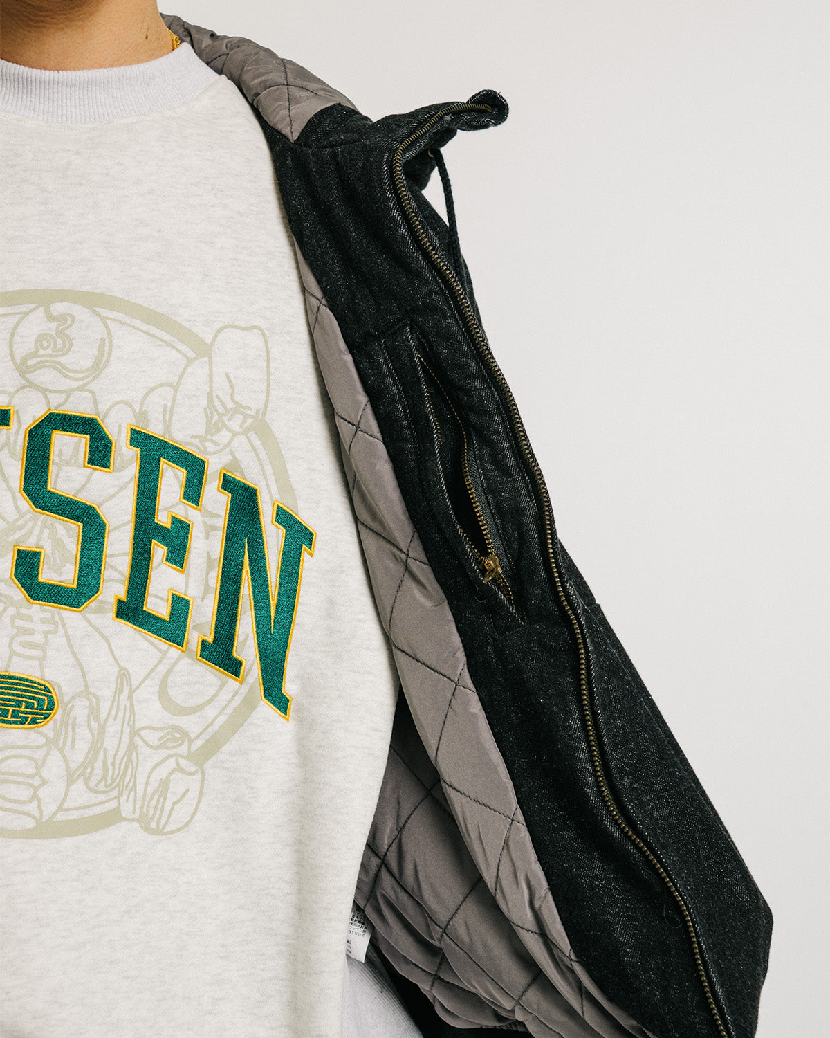 EYE FIRE DENIM PUFF JACKET - BLACK