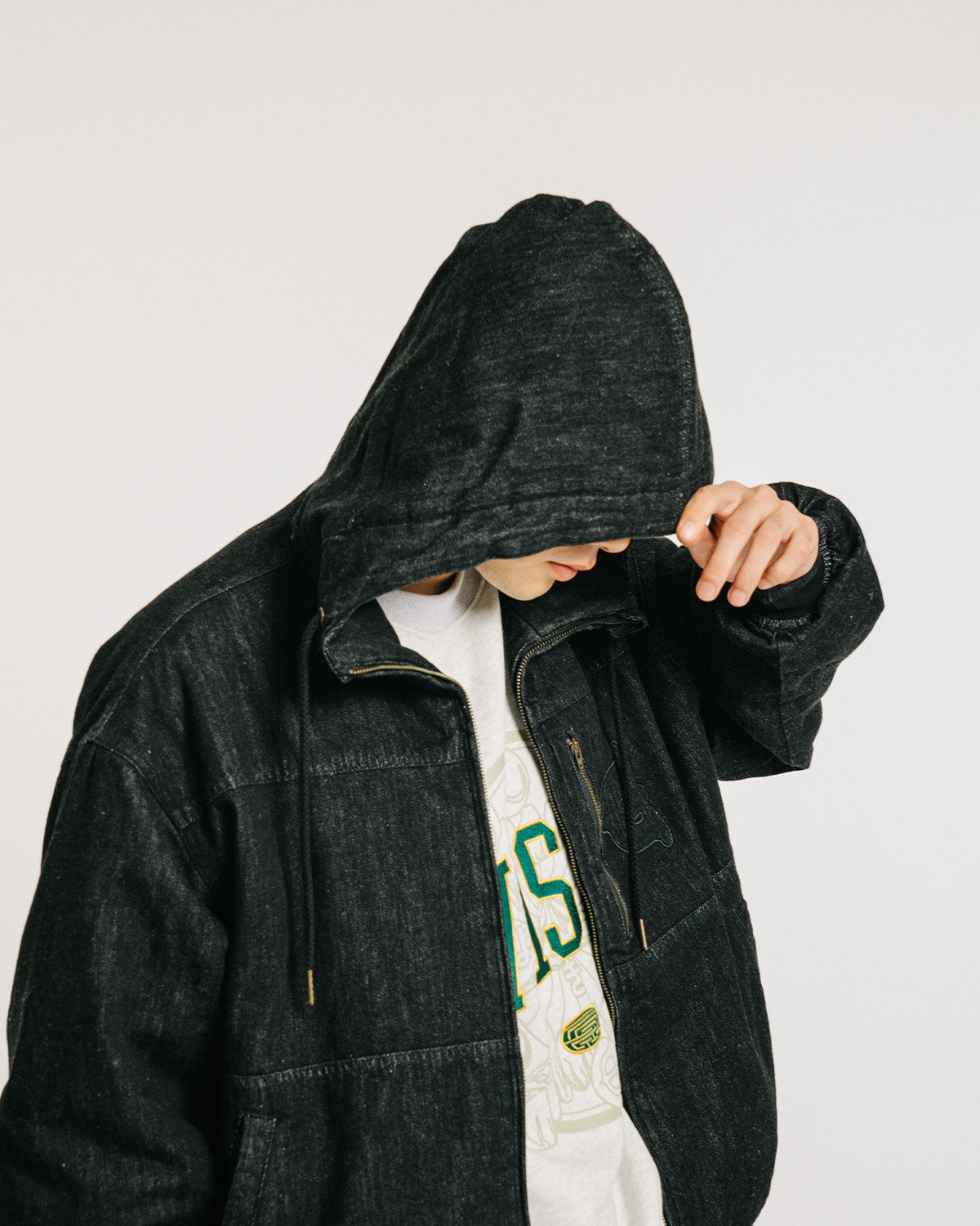 EYE FIRE DENIM PUFF JACKET - BLACK