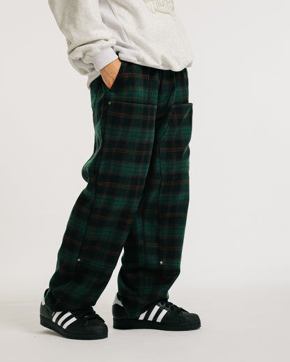 CHECK WOOL PAINTER PANTS - GREEN