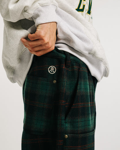 CHECK WOOL PAINTER PANTS - GREEN