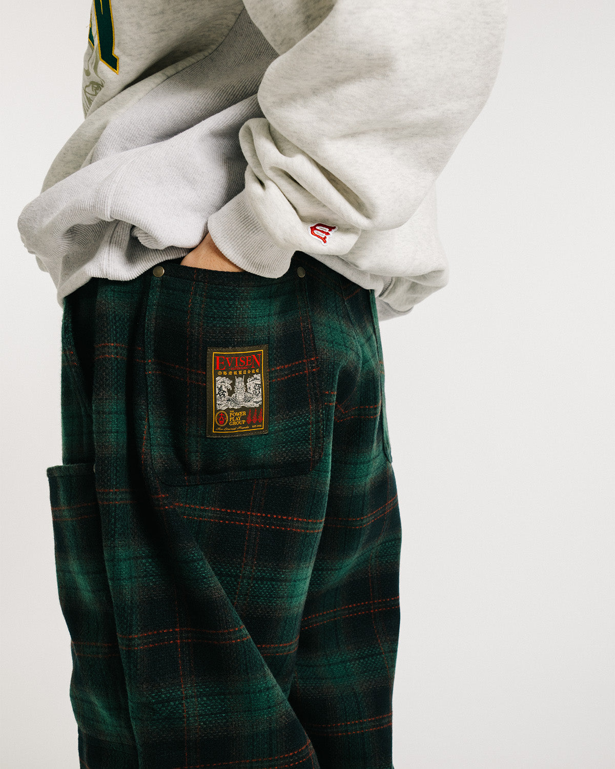 CHECK WOOL PAINTER PANTS - GREEN