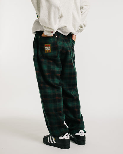 CHECK WOOL PAINTER PANTS - GREEN