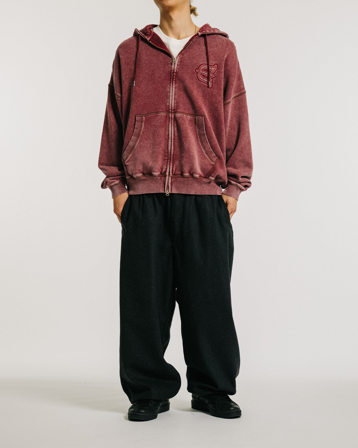 LOGO ZIP HOODIE - BURGUNDY