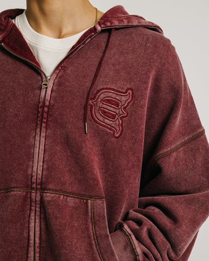 LOGO ZIP HOODIE - BURGUNDY