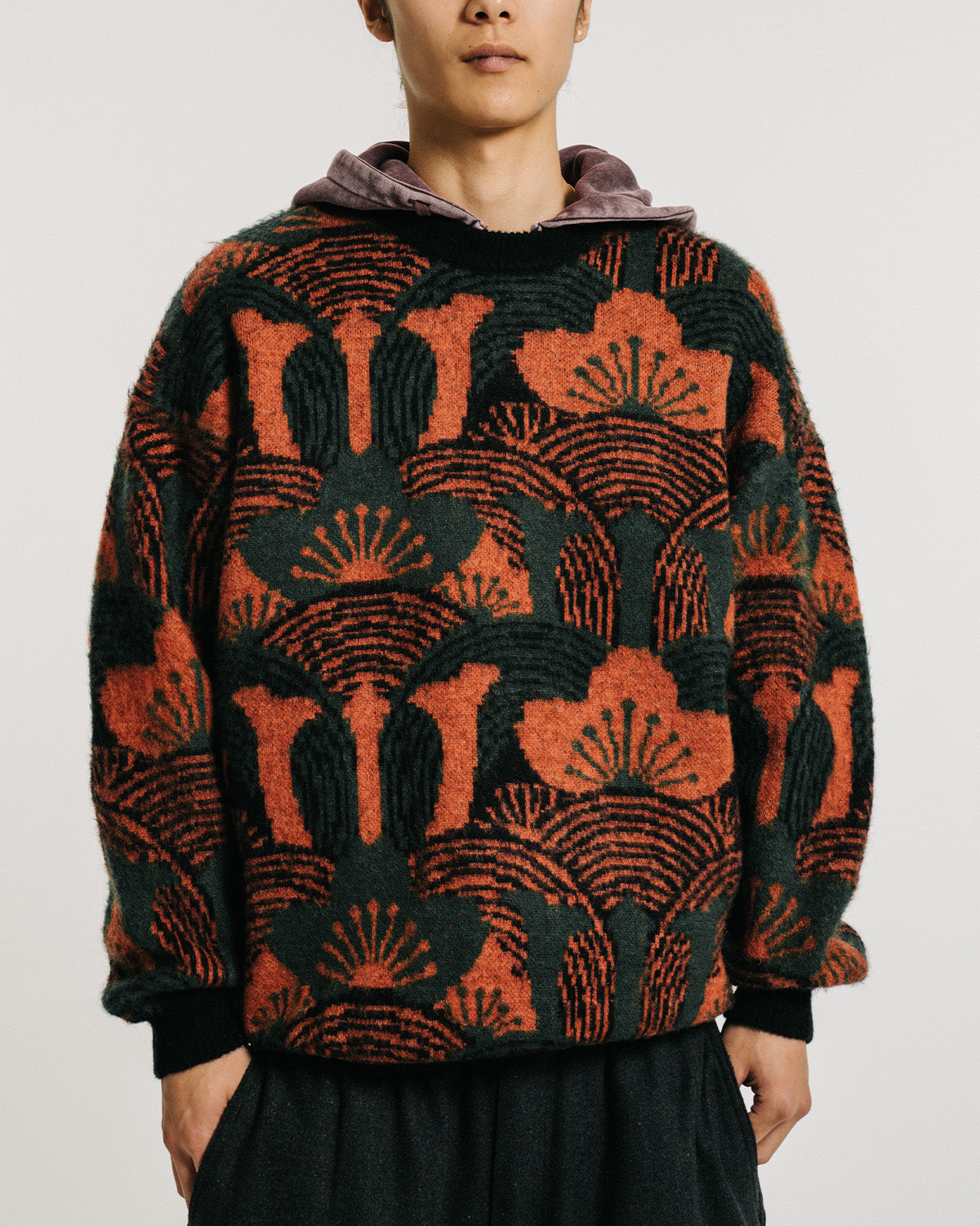 KABUTO MOHAIR CREW KNIT - ORANGE / GREEN