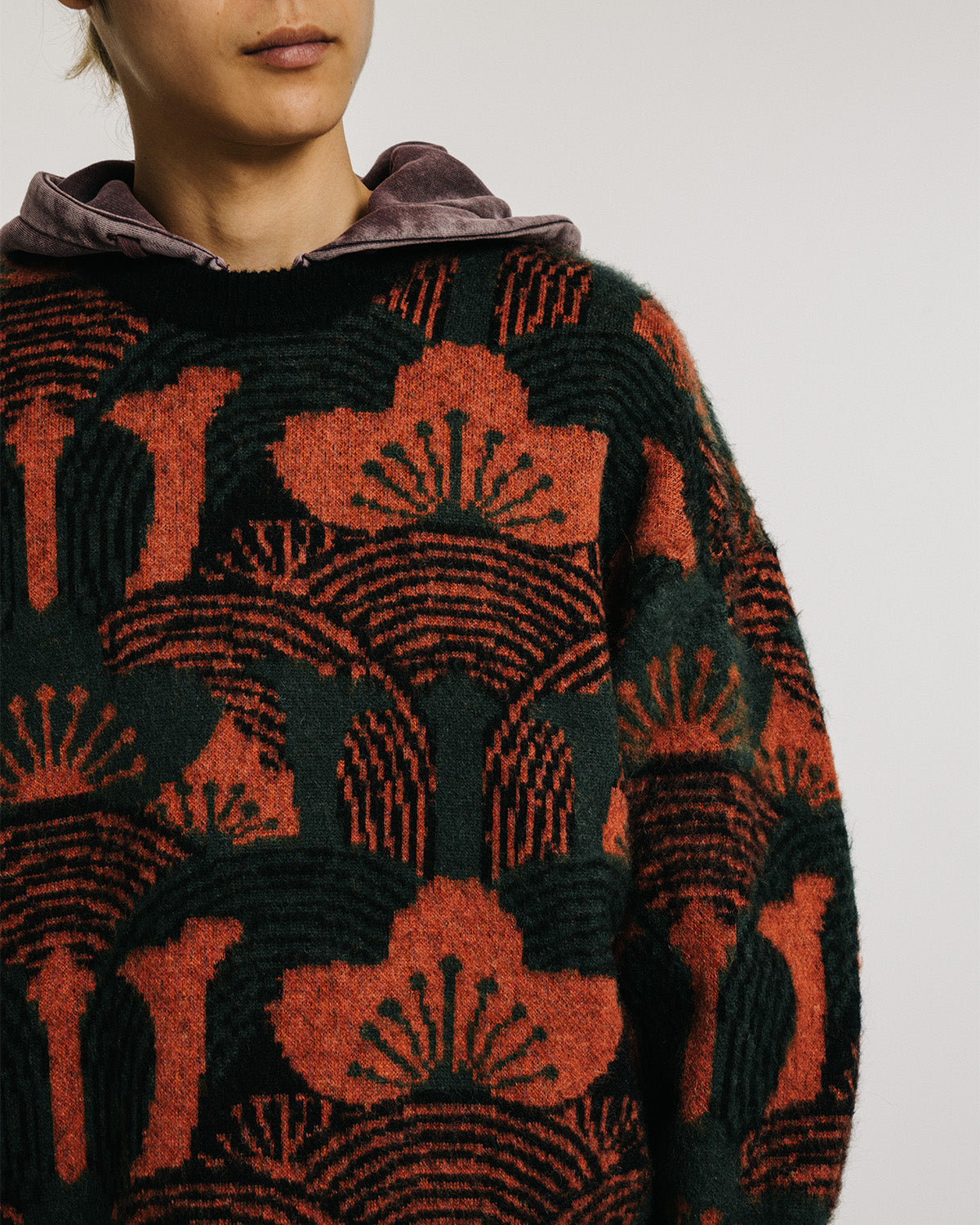 KABUTO MOHAIR CREW KNIT - ORANGE / GREEN