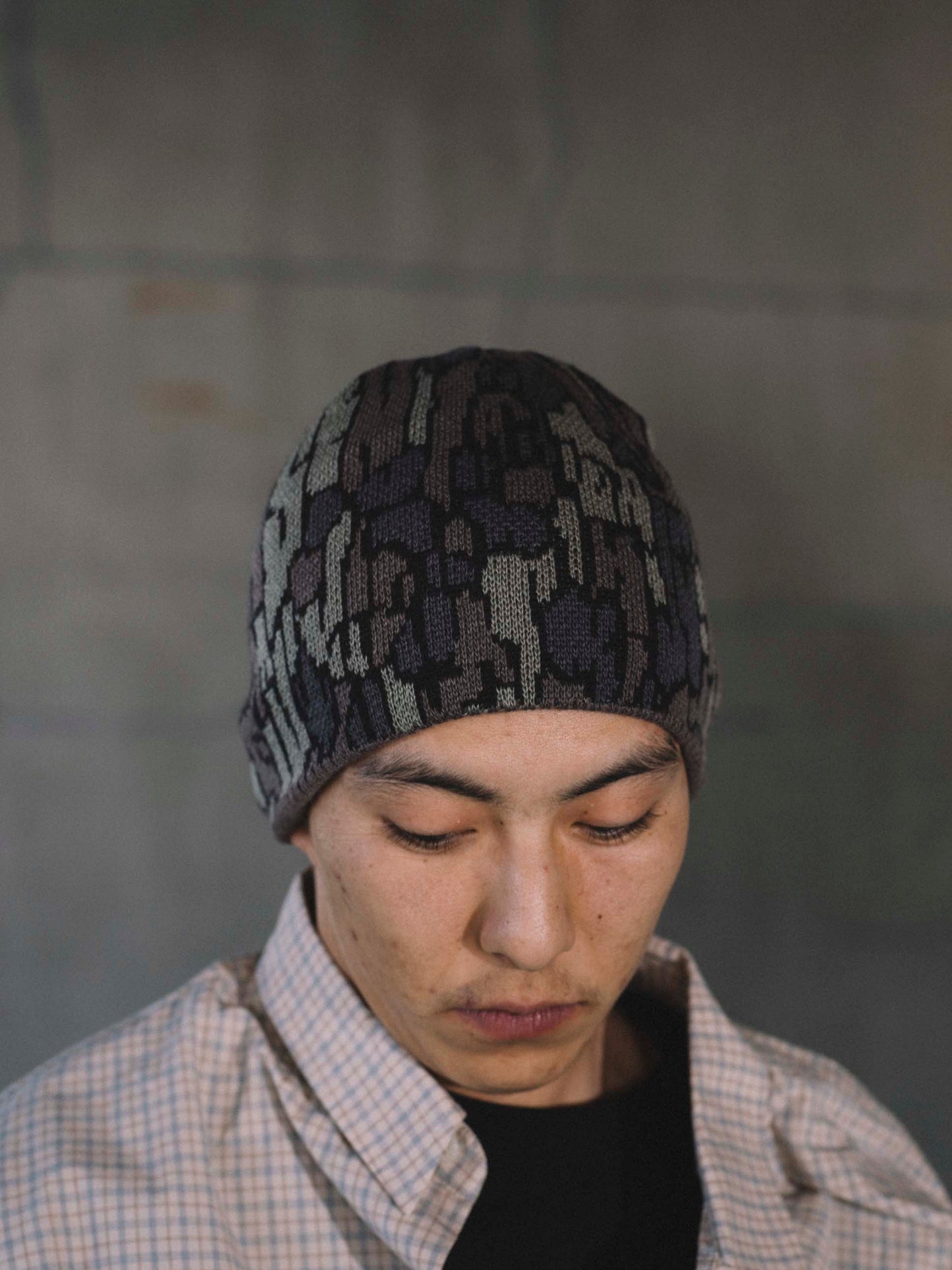 JACQUARD CAMO BEANIE - RED