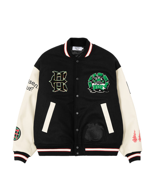 HUF x EVISEN STADIUM LOGO JACKET - BLACK