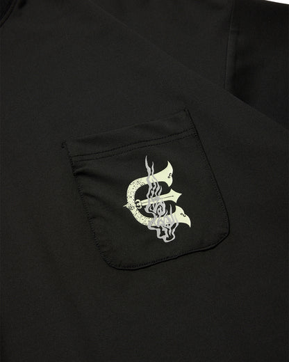 FIRE RECTANGLE LOGO POCKET TECH TEE - BLACK