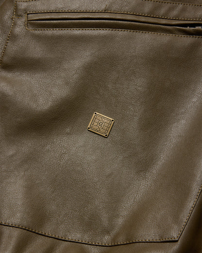 POSTMAN FAUX LEATHER JACKET - COFFEE BROWN