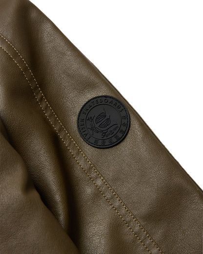 POSTMAN FAUX LEATHER JACKET - COFFEE BROWN