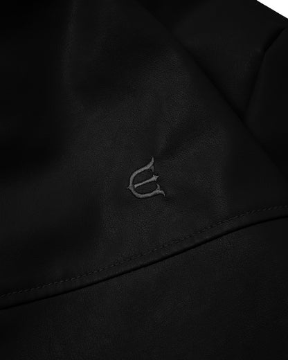 STAND COLLAR LEATHER JACKET - BLACK